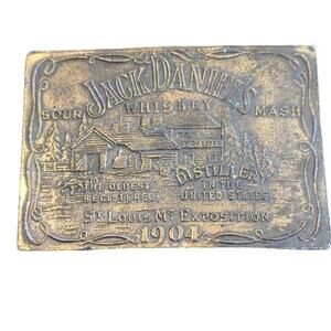 Jack Daniels Whiskey Belt Buckle 1904 St Louis MO Exposition Bronze Finish Vtg